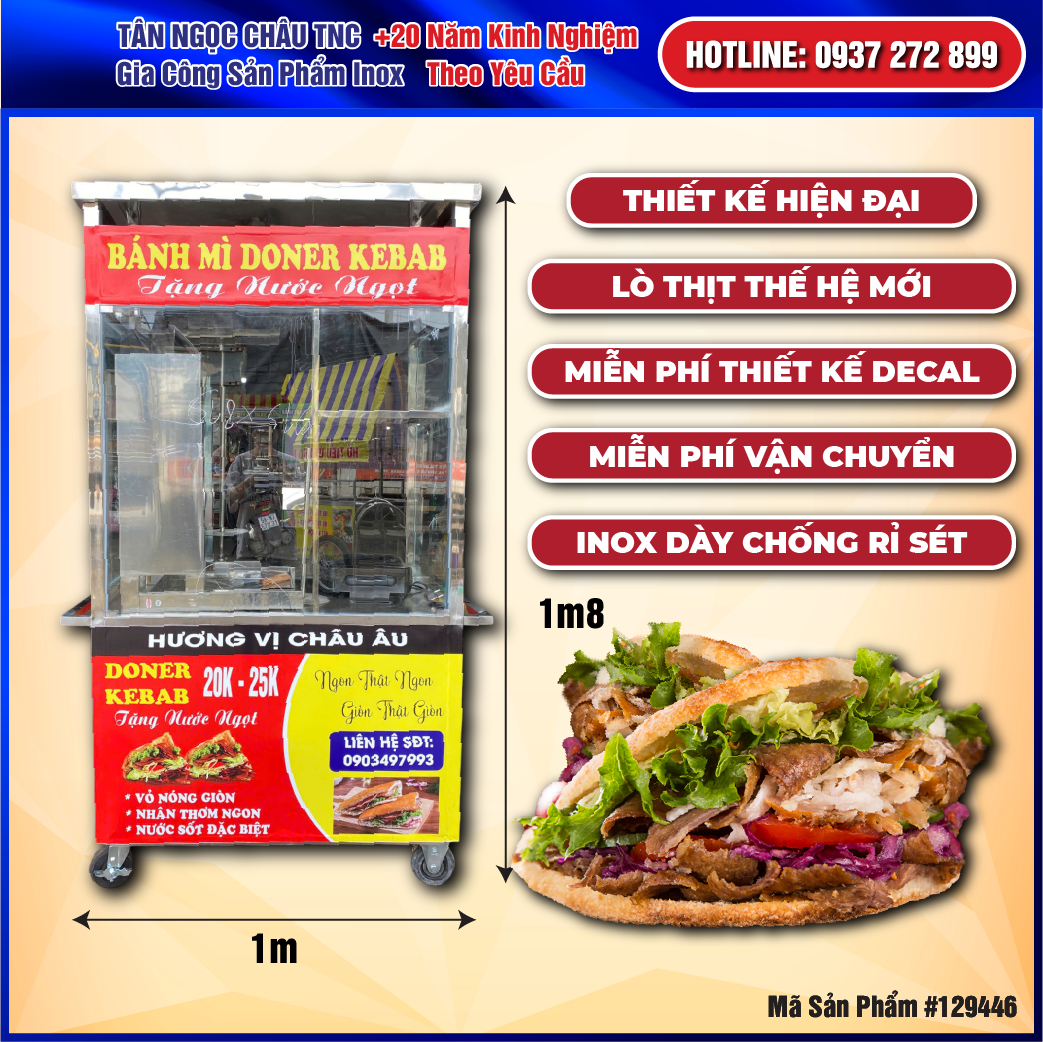 Xe Bánh Mì Doner Kebab 1m Nhỏ Gọn Tiện Lợi Giá Rẻ
